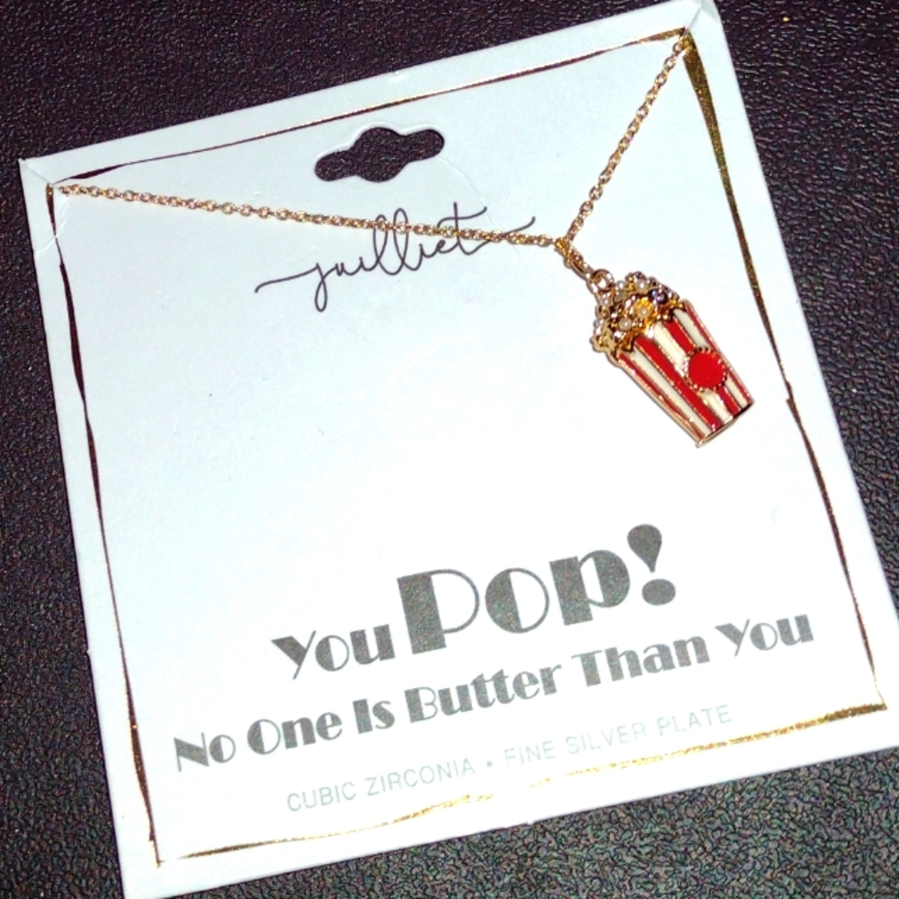 NWT JUILLIET Popcorn necklace goldtone " You POP! No one is butter than you "